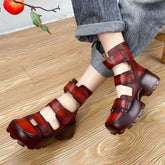 Leather Women Shoes Square Toe Hollow Out Platform Boots-BS01020-Veeddydropshipping
